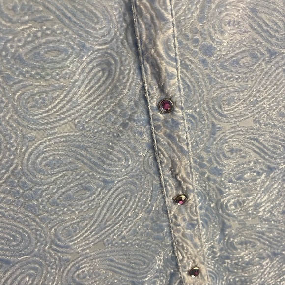 Wrangler Size Large Powder Blue Rinestone Snap Down Shirt Velvet Burn Out Top - Picture 4 of 7